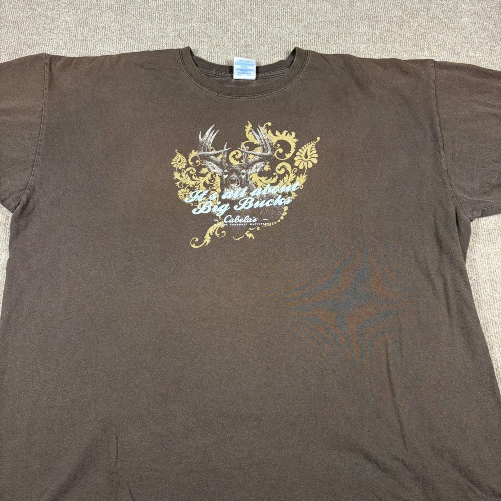 Cabelas Mens 2XL Brown Big Bucks Deer Graphic T-Shirt Gildan Ultra Cotton Tee - Picture 3 of 8